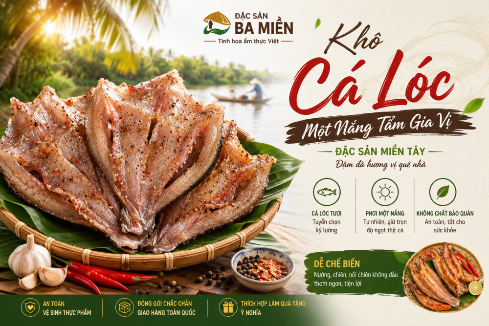 Khô cá lóc đồng của Thương hiệu Cẩm Giang, một trong những đặc sản của Tam Nông, Đồng Tháp